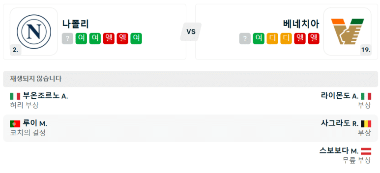 12.29(일) 23:00 세리에A SSC 나폴리 베네치아 FC 축구 디에고아르만도마라도나스타디움