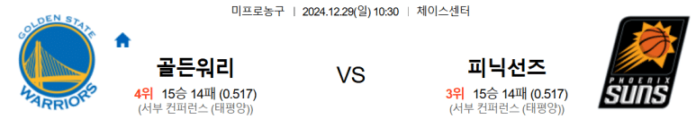 12.29(일) 10:30 NBA 골든스테이트 워리어스 피닉스 선즈 농구 체이스센터