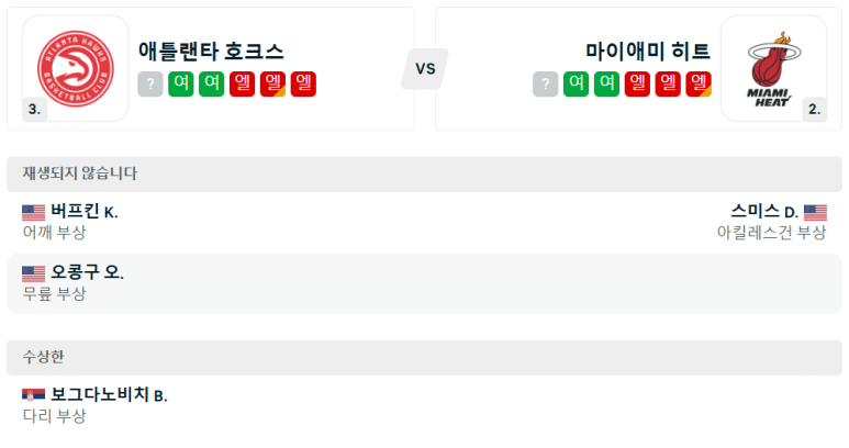 12.29(일) 05:00 NBA 애틀란타 호크스 마이애미 히트 농구 스테이트팜아레나