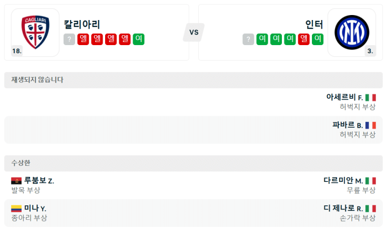 12.29(일) 02:00 세리에A 칼리아리 인터 밀란 축구 우니폴도무스