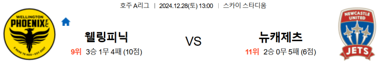 12.28(토) 13:00 호주 A리그 웰링턴 피닉스 FC 뉴캐슬 제츠 FC 축구