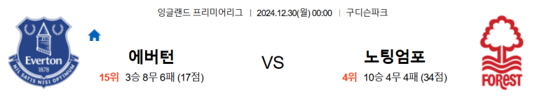 12.30(월) 00:00 프리미어리그 에버턴 노팅엄 포레스트 축구 구디슨파크