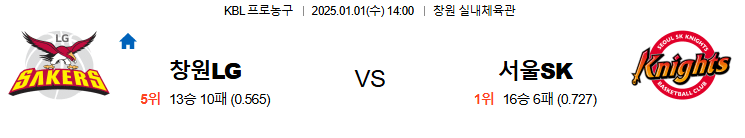 01.01(수) 14:00 KBL 창원 LG 세이커스 서울 SK 나이츠 농구 창원 실내체육관