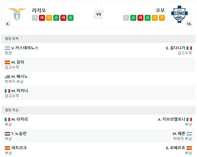 01.11(토) 04:45 세리에A SS 라치오 코모 1907 축구 스타디오 올림피코