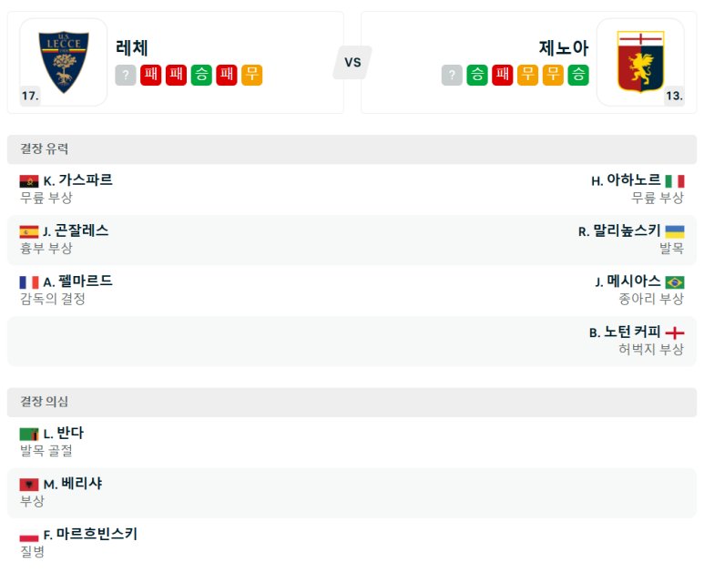 01.05(일) 23:00 세리에A US 레체 제노아 축구 비아델마레스타디움