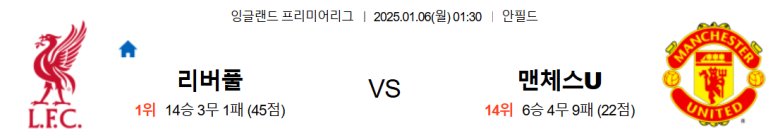 01.06(월) 01:30 프리미어리그 리버풀 맨체스터 유나이티드 축구 안필드