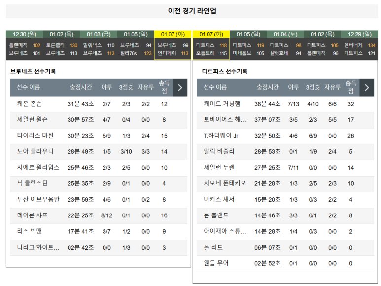 01.09(목) 09:30 NBA 브루클린 네츠 디트로이트 피스톤스 농구 바클레이스 센터