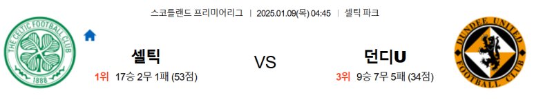 01.09(목) 04:45 SPL 셀틱 글래스고 던디 유나이티드 축구 셀틱 파크