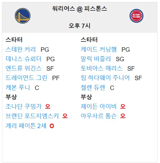 01.10(금) 09:00 NBA 디트로이트 피스톤스 골든스테이트 워리어스 농구 리틀시저스 아레나