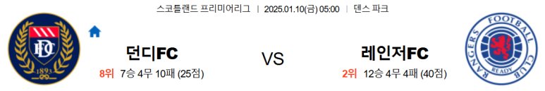 01.10(금) 05:00 SPL 던디FC 글라스고 레인저스 축구 덴스 파크