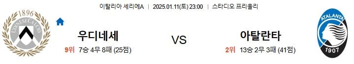 01.11(토) 23:00 세리에A 우디네세 아탈란타 축구 스타디오 프리울리