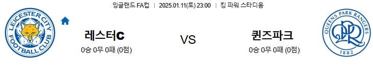 01.11(토) 23:00 잉글랜드 FA컵 레스터 시티 FC 퀸즈 파크 레인저스 축구 킹 파워 스타디움