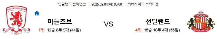 02.04(화) 05:00 잉글랜드챔피언쉽 미들즈브러 FC 선덜랜드 축구 리버사이드 스타디움