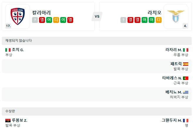 02.04(화) 04:45 세리에A 칼리아리 SS 라치오 축구 우니폴 도무스