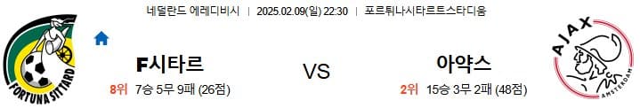 02.09(일) 22시 30분 에레디비시 포르투나 시타르트 AFC 아약스 축구 포르튀나시타르트스타디움